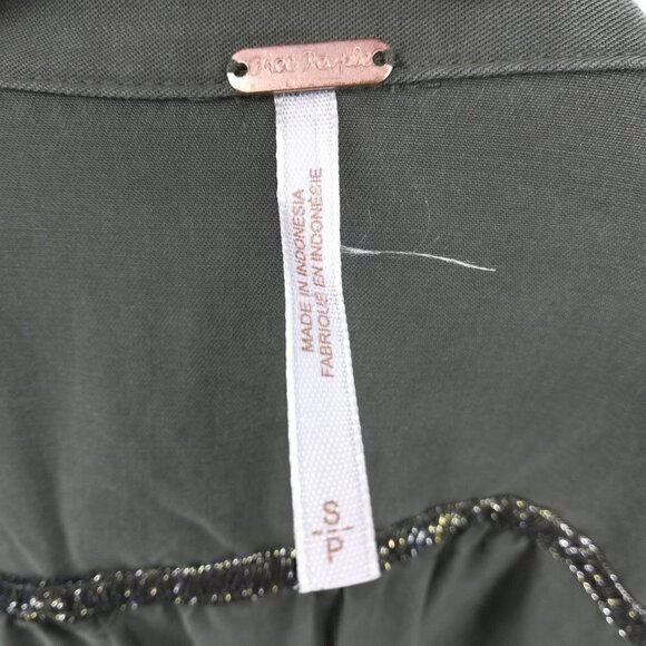 Free People Button Front Green Shirt Size S Off Campus Moss Metallic Pockets - Picture 10 of 12